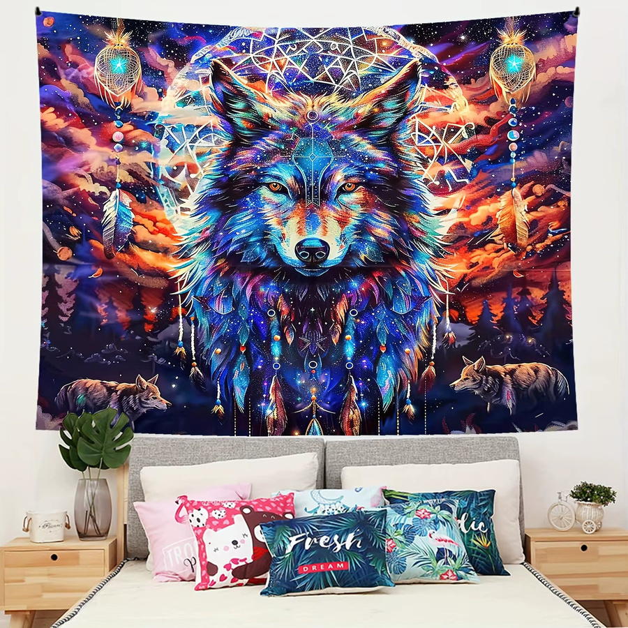 VIKAMA Enchanted Wolf Starry Forest Wandteppich in Multicolour als dekorative Wanddekoration für Wohnzimmer, Schlafzimmer oder Kinderzimmer - Bild 3
