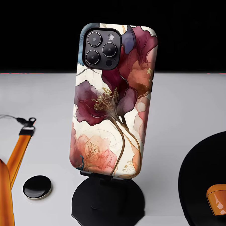 Potdemiel Magnetische Handyhülle mit vergoldeten Blüten für iPhone 17 16 15 14 13 Pro Max Plus, Transparent/Multicolor - Bild 4