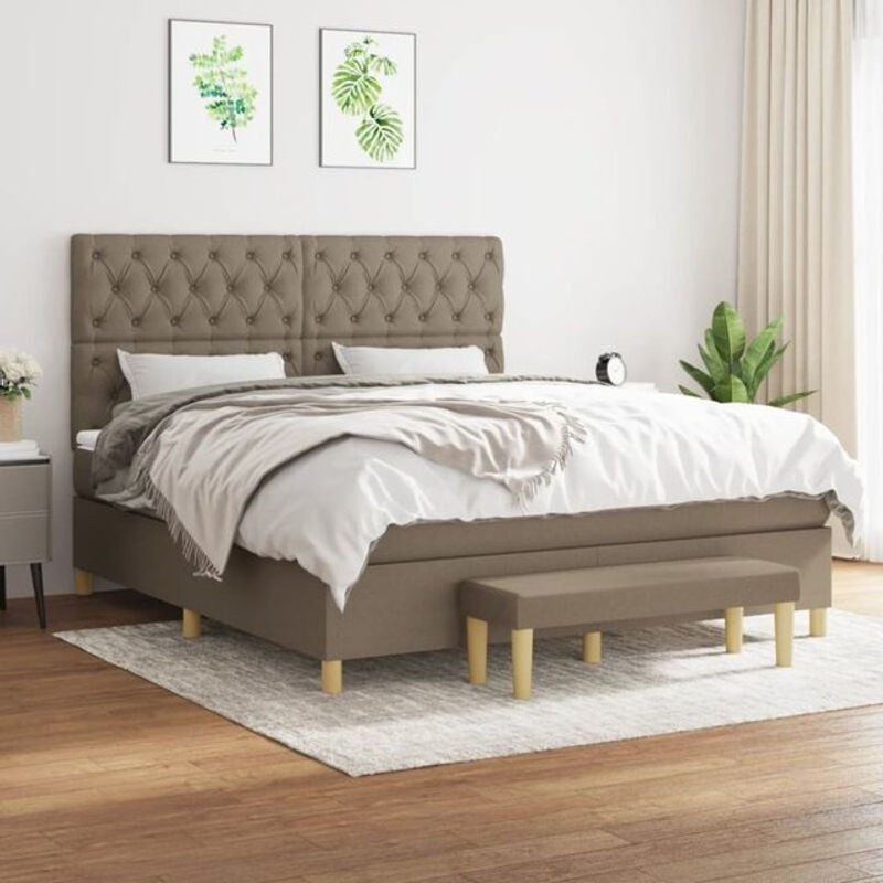 Vidaxl Boxspringbett mit Matratze und Polsterung in Taupe Meliert, Stoff, B/T/H: 160 x 200 cm - Bild 1
