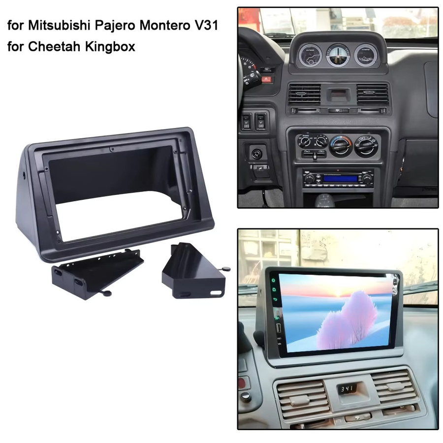 Kingbox Autoradio-Einbaurahmen für Mitsubishi Pajero Montero V31, 2 DIN 9 Zoll/7 Zoll Stereo-Rahmenplatte Adapter Navigationspanel, Schwarz - Bild 4
