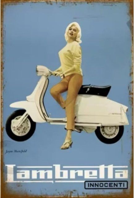 Lambretta Motor Metallplakette im Vintage Shabby Chic Design als dekoratives Blechschild - Bild 1