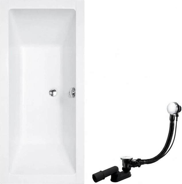 KOLMAN Badewanne aus Acryl in Weiß, rechteckig, inklusive Bambus-Badewannenablage, Ablauf und Füßen, B/T: 165 x 75 cm - Bild 1