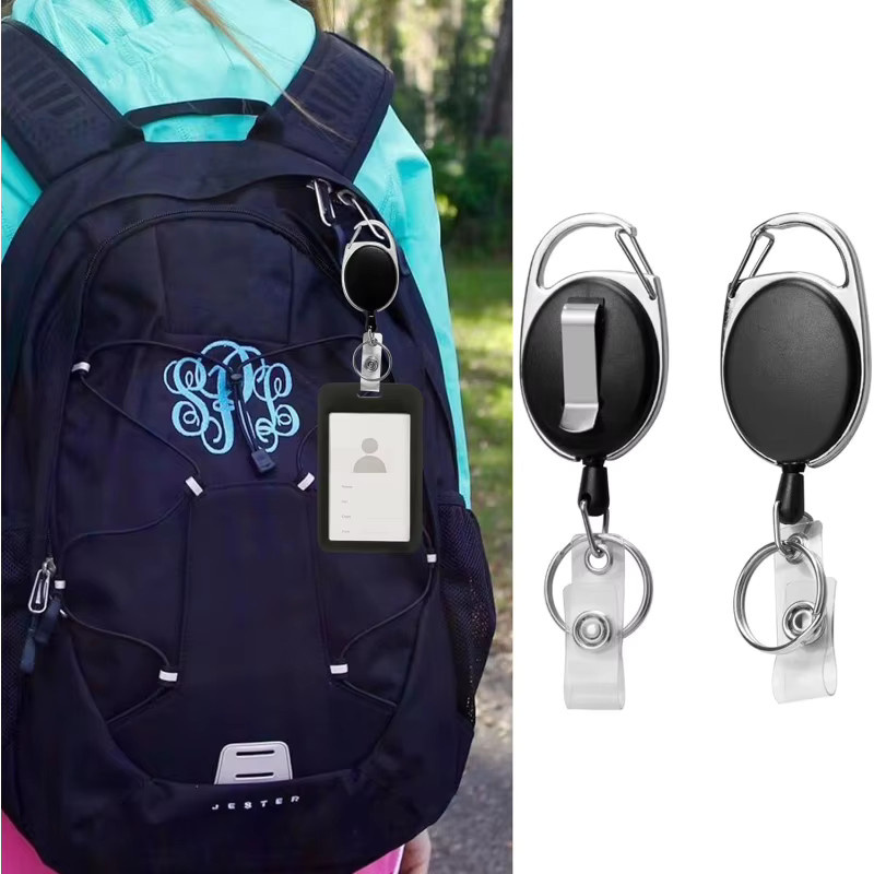20er-Pack einziehbare Ausweishalter mit Karabiner-Rollen-Clip und Schlüsselring in Schwarz - Bild 4