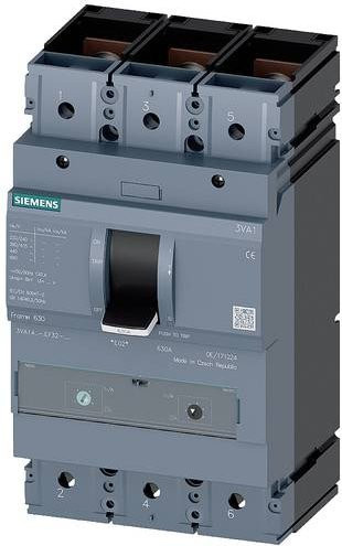 Siemens 3VA1463-5EF32-0AA0 Leistungsschalter in Grau mit einem Einstellbereich von 441 - 630A und einer maximalen Schaltspannung von 690 V/AC sowie 500 V/DC - Bild 1
