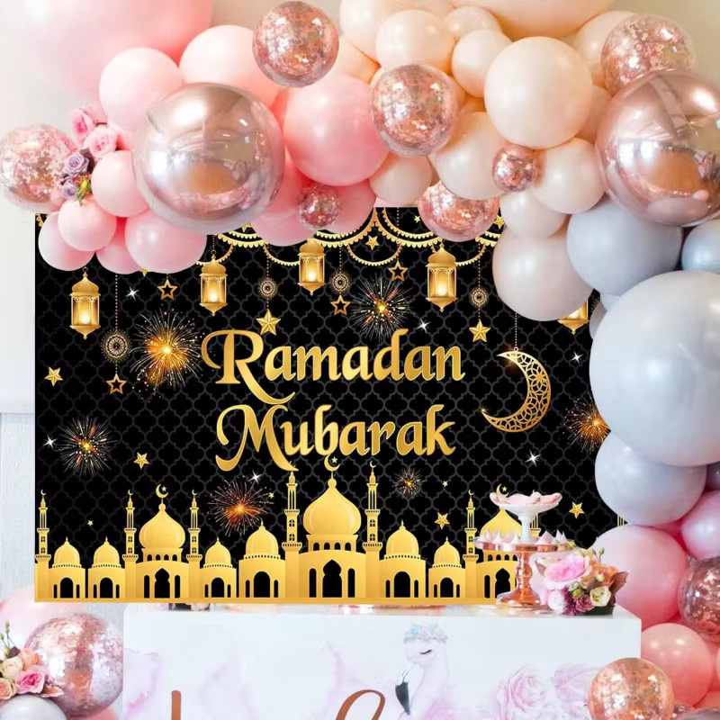 VIKAMA Ramadan Mubarak Banner als orientalische Party-Dekoration für Eid Al Fitr in Schwarz - Bild 5