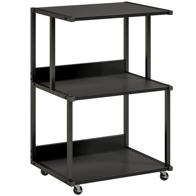 HOMCOM Druckerwagen aus Metall und Holz in Schwarz mit 3 Ebenen und Feststellrollen, B/T/H: 50 x 40 x 75 cm - Bild 1