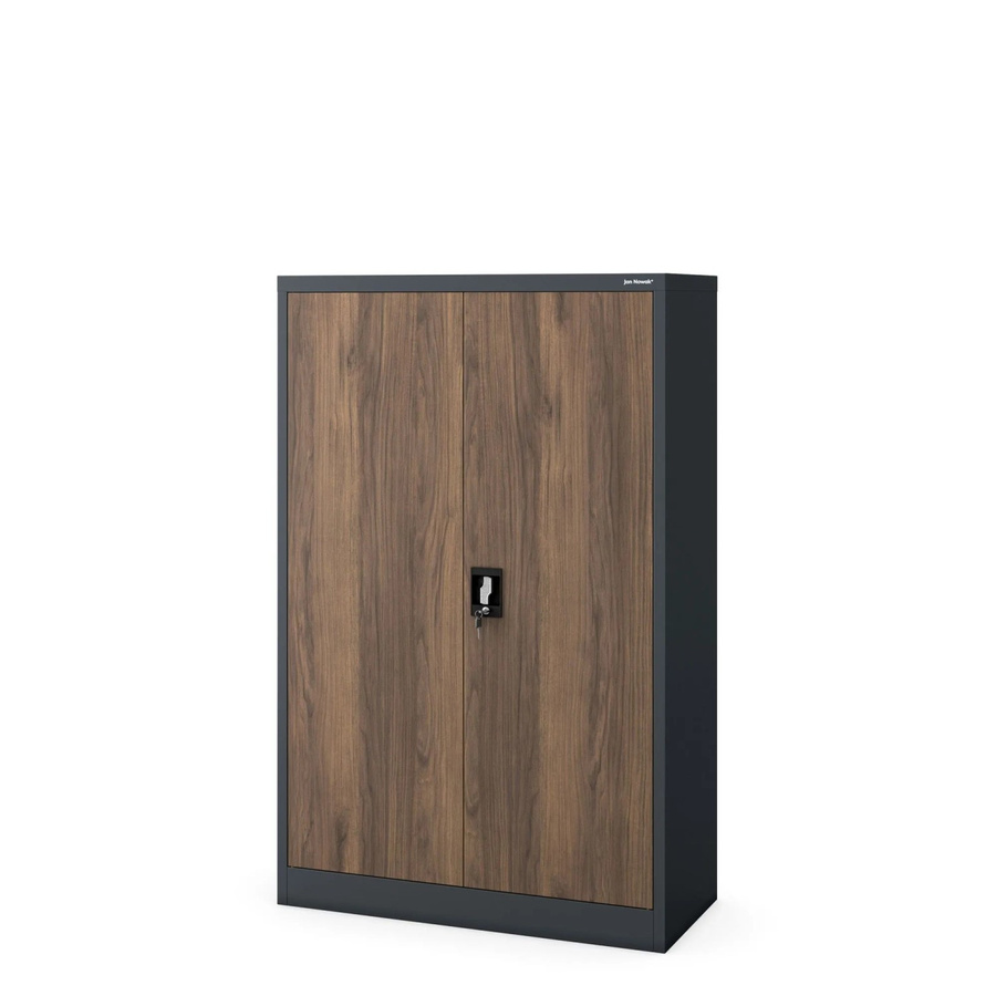 JAN NOWAK Büroschrank KEVIN Aktenschrank aus Stahl mit Türen und Schloss, Anthrazit-Braun, B/T/H: 140 x 40 x 90 cm - Bild 2