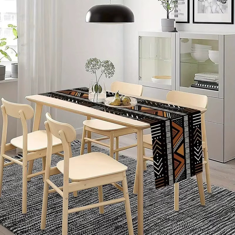 VIKAMA Afrikanischer Tischläufer mit geometrischem Stammesmuster aus Leinen in Multicolour, Breite: 90 cm - Bild 5