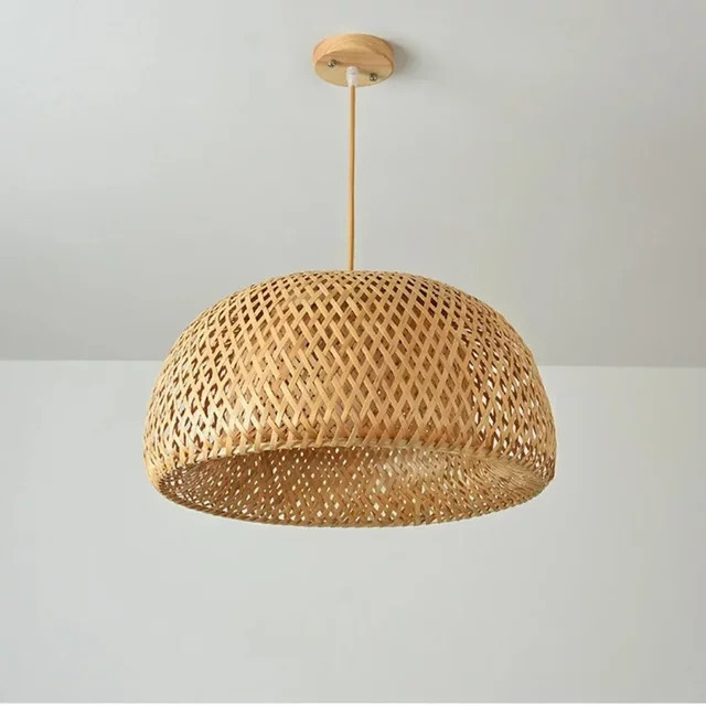 JOYINLED Bambus Hängelampe in Halbkugelform, Naturfarbenes Holz-Design im Boho-Stil für Wohnzimmer und Esszimmer, Warmweißes Licht - Bild 1