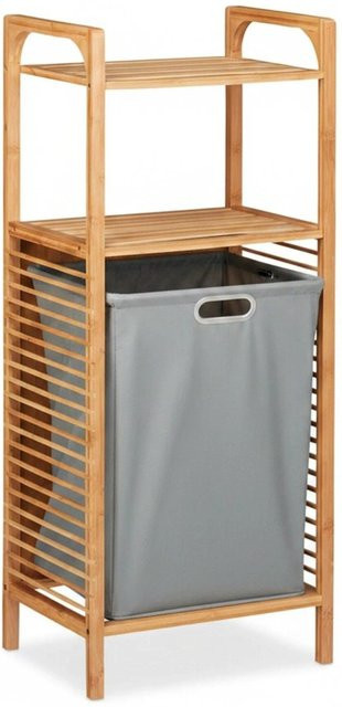 Relaxdays Badregal aus Bambus mit Wäschekorb und 2 Ablagen, klappbar, Hellbraun-grau Natur, H x B x T: 95 x 40 x 30 cm - Bild 1
