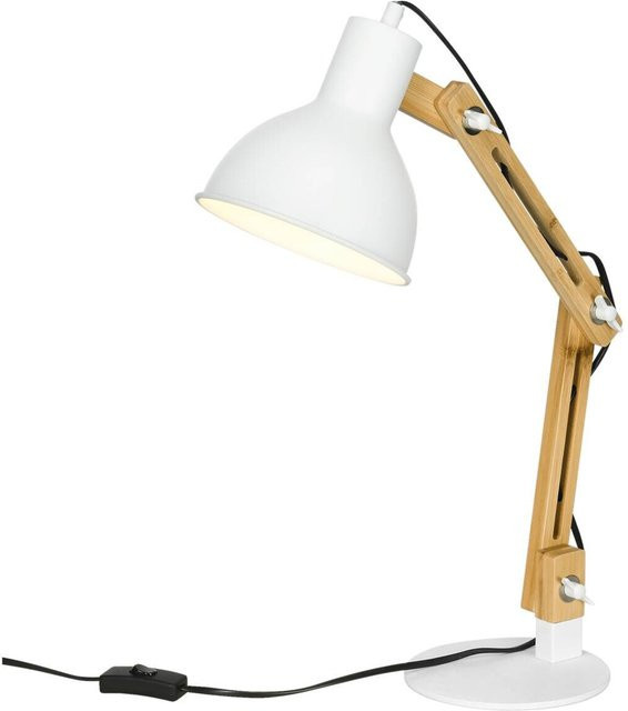 HOMCOM Schreibtischleuchte in Weiß und Holz, verstellbare Tischlampe aus Bambus und Metall mit E27 Fassung, B/T/H: 15,5 x 15,5 x 50 cm - Bild 1