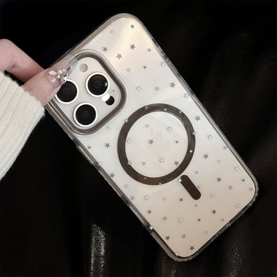 MUQGEW Koreanische Sterne-Magnet-Telefonhülle für iPhone 17 16 15 14 13 12 Pro Max, transparent, stoßfest und schützend - Bild 4