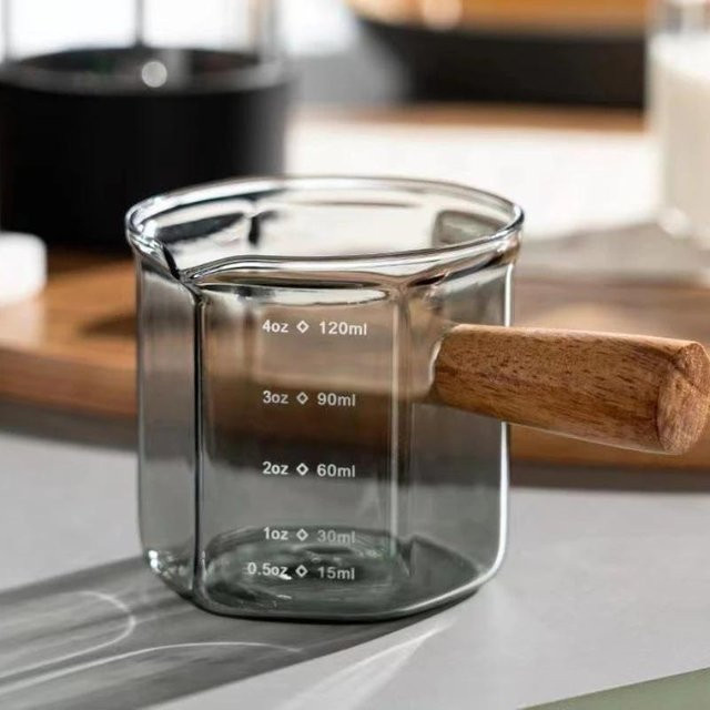 Bestbags Kaffee-Extraktionsbecher aus Borosilikatglas mit Holzgriff und Skala, transparent, 120 ml - Bild 1