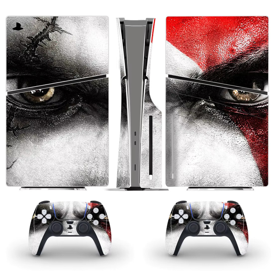 God of War Kratos Vinyl Skin Set für PS5 Slim Disc Edition und 2 Controller in Blau und Multicolour - Bild 3