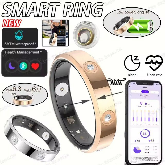 Ola Esporte Smart Ring Gold für Damen und Herren mit Herzfrequenzmessung, Stress-Monitor und IP68 Wasserdichtigkeit - Bild 1