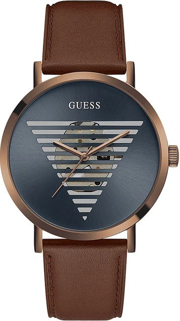 Guess Idol Herrenuhr, Quarz, Edelstahl, 44 mm, Leder, Gold, Grau - Bild 1