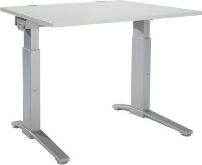 Schäfer Shop Genius ERGOSTYLE S Schreibtisch manuell höhenverstellbar, Rechteck, C-Fuß, Breite: 120 cm, Tiefe: 80 cm, Höhe: 67,5-89,5 cm, lichtgrau/weißaluminium - Bild 1