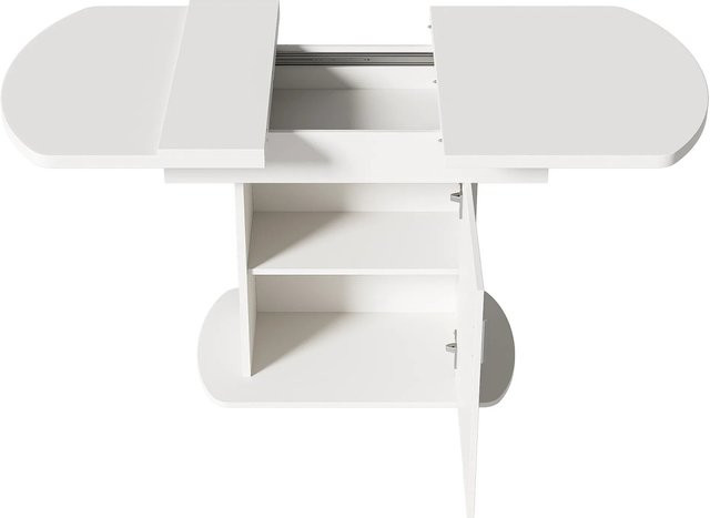 okwish Esstisch ausziehbar in Weiß mit silbernen Griffen, B/T: 130 x 70 cm - Bild 1