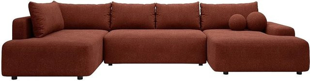 Vente-unique Schlafsofa Daviso in Terracotta mit L-Form und Schlaffunktion, Breite: 360 cm - Bild 1