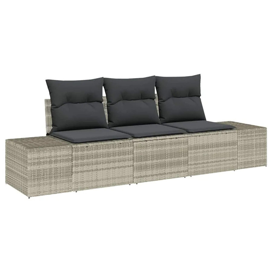 vidaXL Garten-Sofa-Set 3-teilig aus Poly-Rattan in Hellgrau mit Polsterkissen und Stahlgestell - Bild 2