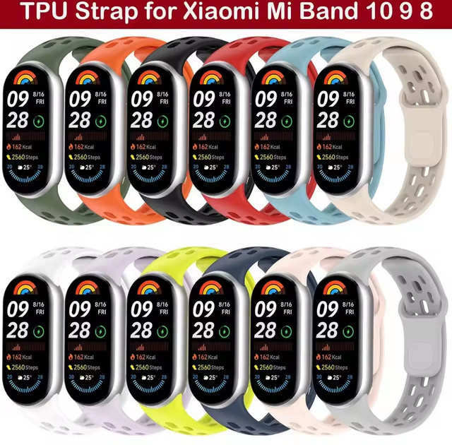 FancyWrist Ersatz TPU-Armband für Xiaomi Mi Band 10, 9, 8 in Grün, atmungsaktives Sportarmband für Unisex - Bild 1