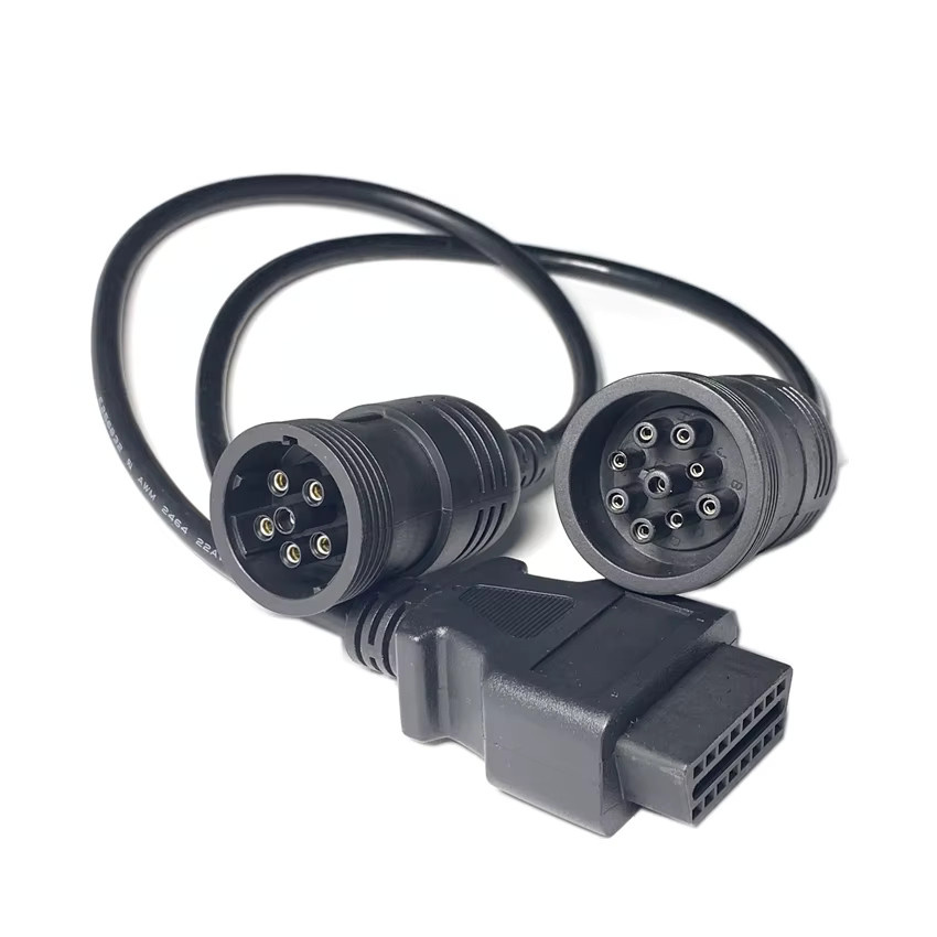 Diagnose-Adapter Y-Kabel für PKW und LKW mit OBD2 16-poliger Buchse zu J1708 6-polig und J1939 9-polig in Schwarz - Bild 3