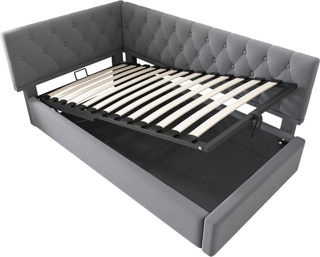 Merax Daybett mit hydraulischem Stauraum in Grau und Samtbezug, B/T/H: 90 x 200 x 38,85 cm - Bild 1