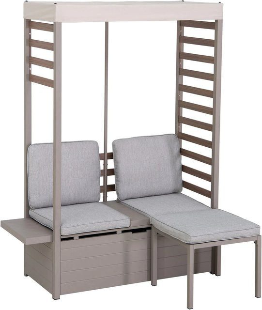 Sunjoy Gartensofa Faro aus Stahl in Grau mit Armlehnen und integriertem Stauraum unter dem Sitz - Bild 1