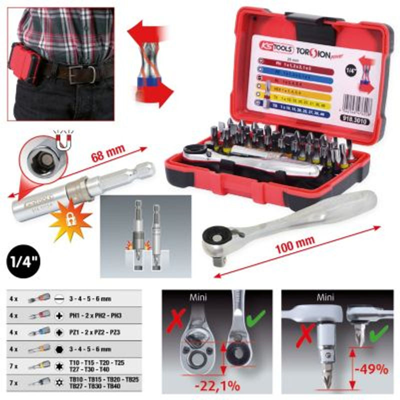 KS Tools 1/4" TORSIONpower Bit-Box, 32-tlg. in Rot - Bild 2