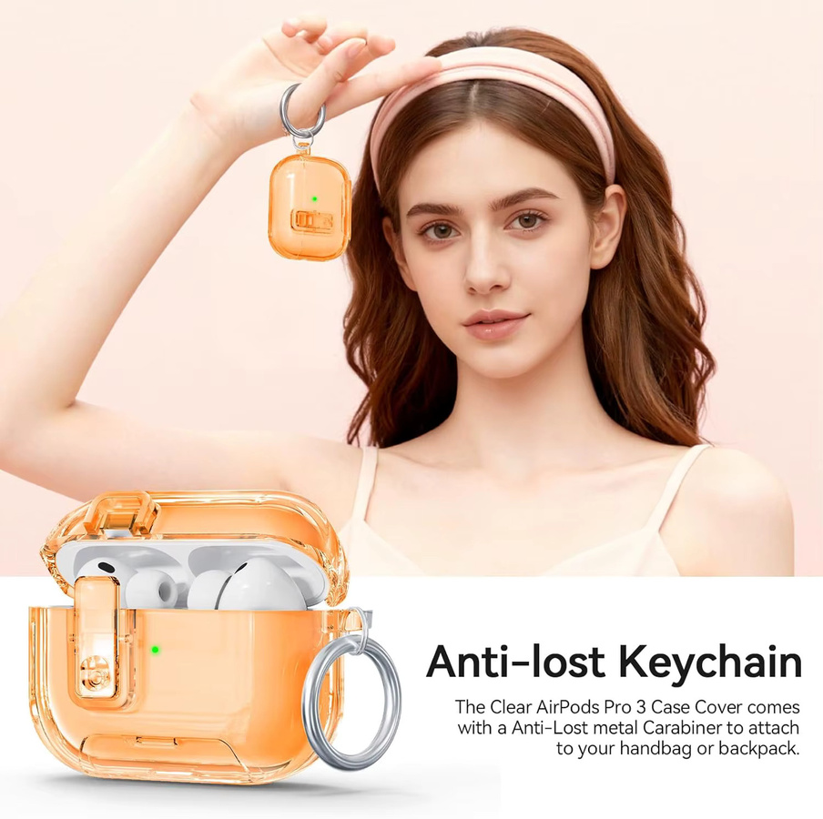 Stoßfeste TPU-Schutzhülle für Apple AirPods Pro 3 in Transparent mit Schlüsselanhänger und Reinigungsset - Bild 3