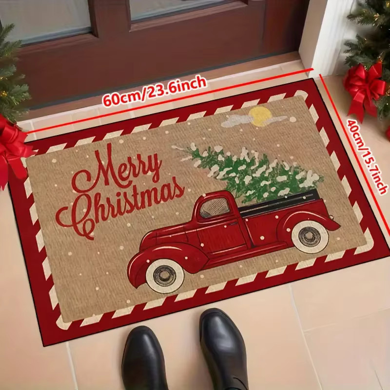 VIKAMA Weihnachtliche Bodenmatte mit rotem LKW-Aufdruck, rutschfester und wasserabsorbierender Teppich für Flur und Badezimmer, rot/mehrfarbig, 40 x 40 x 40 cm - Bild 5