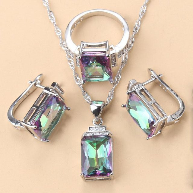 Schmuckset Clip Ohrringe und Halskette, Kupfer, Silber, Zirkonia, Kristall, Damen - Bild 1