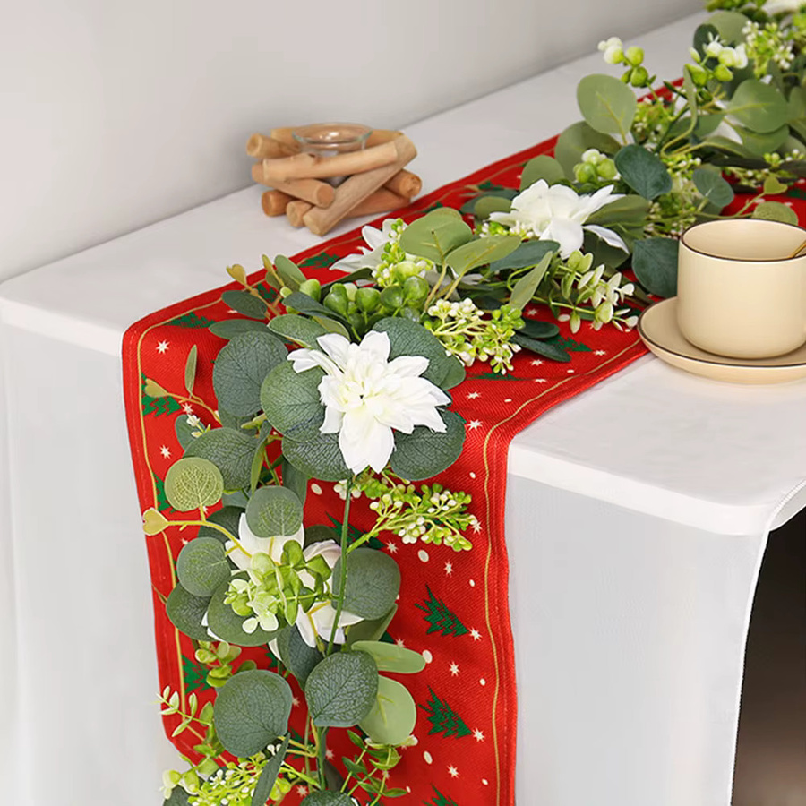Kmitang Künstliche Eukalyptus-Hängepflanzen mit Gypsophila und Rattan in Weiß, 180 cm Länge - Bild 2