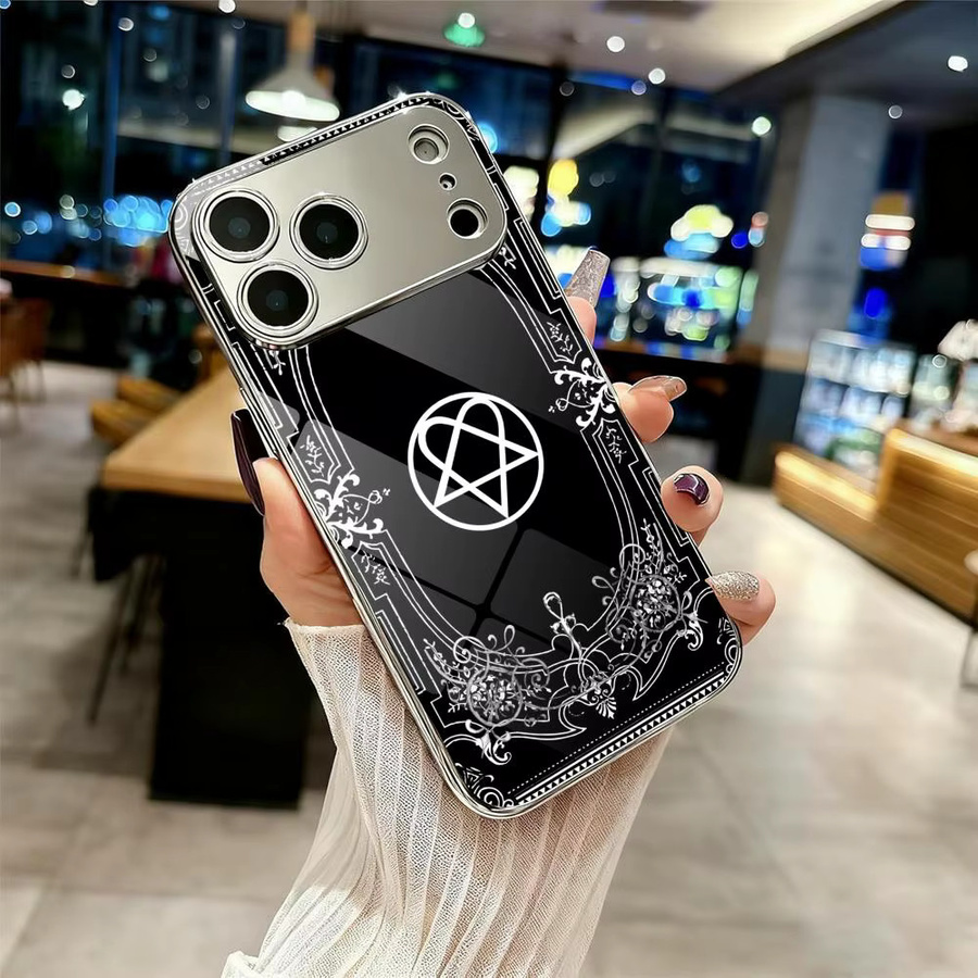 ROCK Band H-HIM Handyhülle für iPhone 17 16 15 14 13 12 Pro Max Plus mit galvanisiertem Metall-Stoßfänger in Schwarz - Bild 2