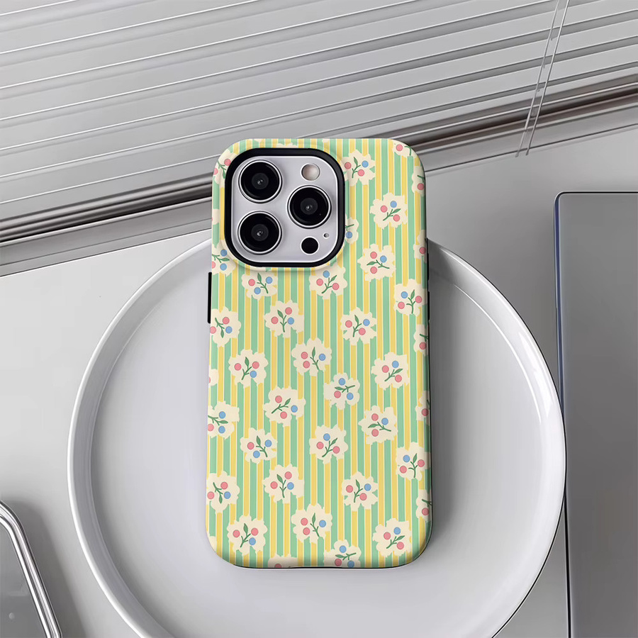 Handyhülle Vintage Floral & Berry Stripes für iPhone 17 16 15 14 13 12 Pro Max Plus mit doppelschichtiger Rückseite in Multicolour - Bild 3