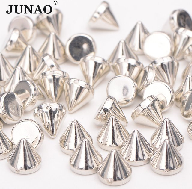 JUNAO Dekorative Kunststoff Nieten Spikes in Silber und Gold für Leder, Kleidung und Schmuck-Handwerk, 8mm und 10mm - Bild 1