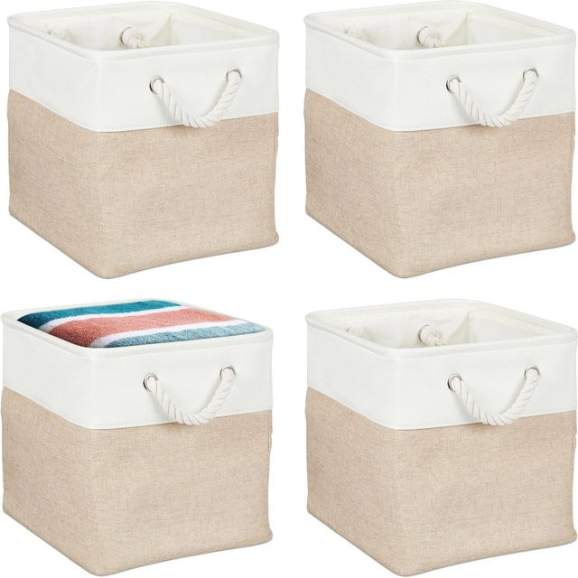 Relaxdays Aufbewahrungskorb 4er Set aus Leinen in Beige mit Metallrahmen, B/T/H: 28 x 28 x 28 cm - Bild 1