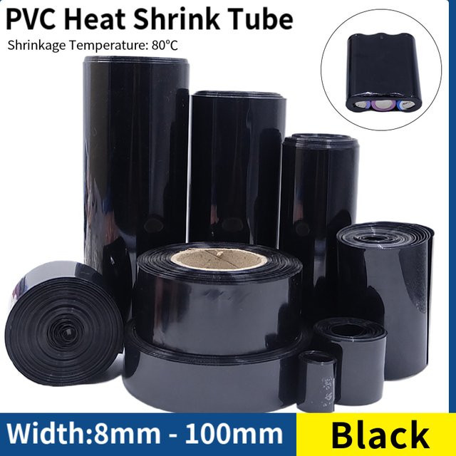 PVC Schrumpfschlauch für 18650 LiPo Akkus, isolierende Schutzfolie in Schwarz, erhältlich in den Längen 1m, 2m und 5m - Bild 1