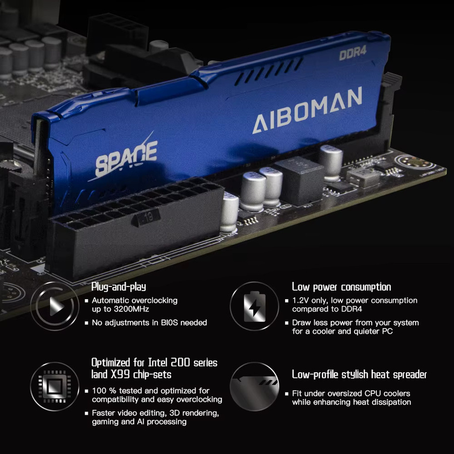 AIBOMAN DDR4 Gaming-RAM 8 GB mit Kühlkörper in Blau, 3200 MHz und 2666 MHz für Desktop-PCs - Bild 3