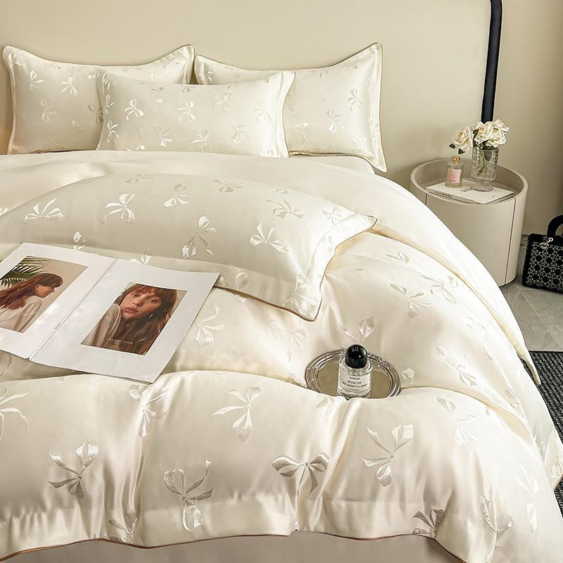 TrendVibeCN Tencel Jacquard Bettwäsche-Set mit Schleifendesign, 4-teilig, Bettbezug B: 240 cm, H: 220 cm - Bild 3