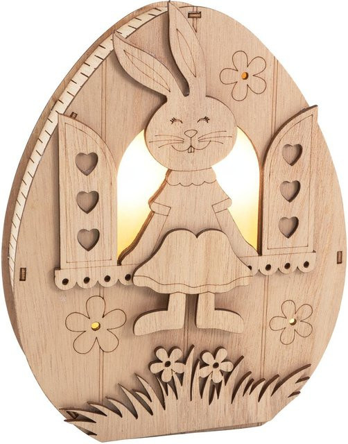 VBS Holz-Ei Häsin im Fenster mit LED in Beige und Naturbelassen - Bild 1