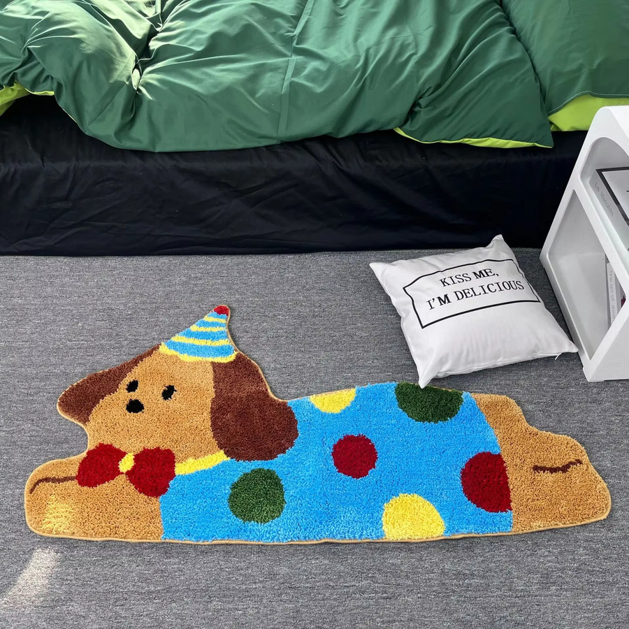 VIKAMA Cartoon Hund Teppich aus Imitation Kaschmir mit Streifenmuster, weiche Bodenmatte für Wohnzimmer und Kinderzimmer, rutschfest - Bild 3