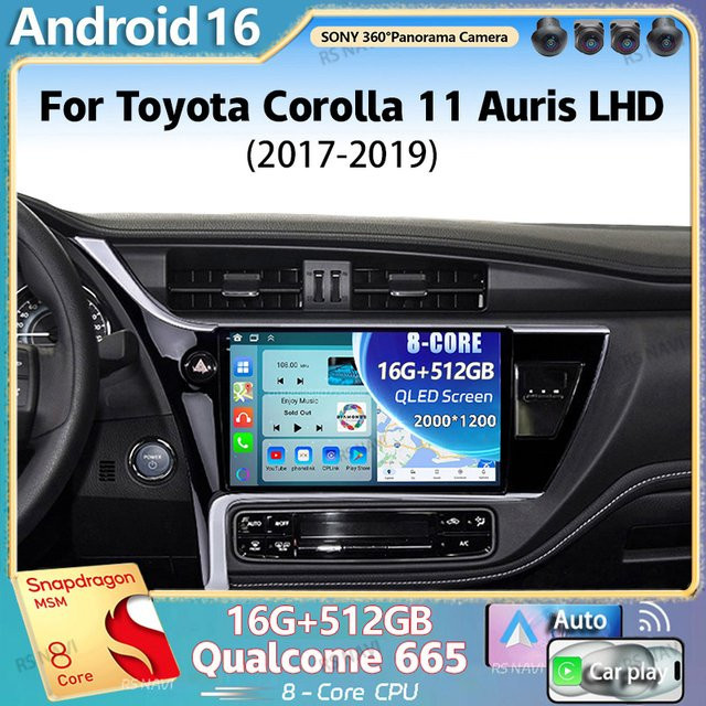 RSNAVI Android 16 Multimedia-Autoradio für Toyota Corolla 11 Auris LHD 2017 - 2019 mit 2K QLED Display, GPS, CarPlay und Stereo in Schwarz - Bild 1