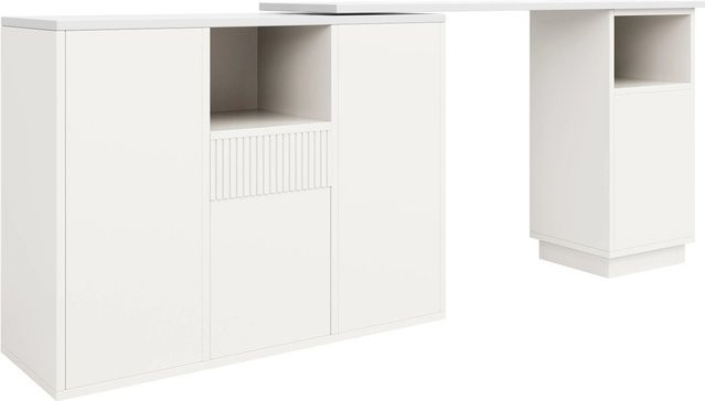 Merax 360° Drehbarer Bartisch mit Marmorplatte und Stauraum, Weiß, B/T/H: 210 x 30 x 100,9 cm - Bild 1