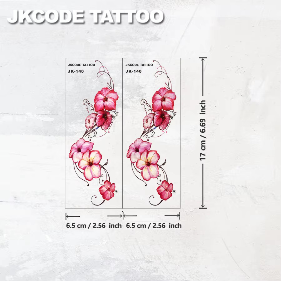 JKCODE TATTOO Temporäre Tattoo-Aufkleber Hibiskus und Phalaenopsis, 2-teiliges Set, Damen - Bild 3