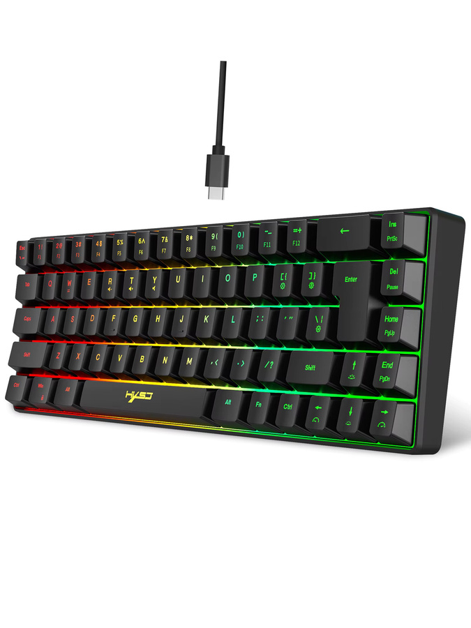HXSJ 60 % Gaming-Tastatur in Schwarz mit RGB-Hintergrundbeleuchtung, ultrakompakt mit 68 Tasten, kabelgebunden und Anti-Ghosting für PC und Windows-Laptops - Bild 4