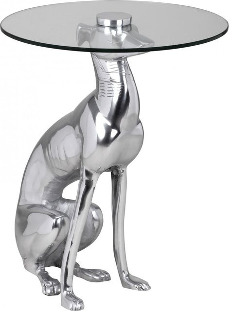 FineBuy Design Skulptur Deko Beistelltisch Hund aus Aluminium und Glas in Silber B/T/H: 50,0 x 40,0 x 40,0 cm - Bild 1