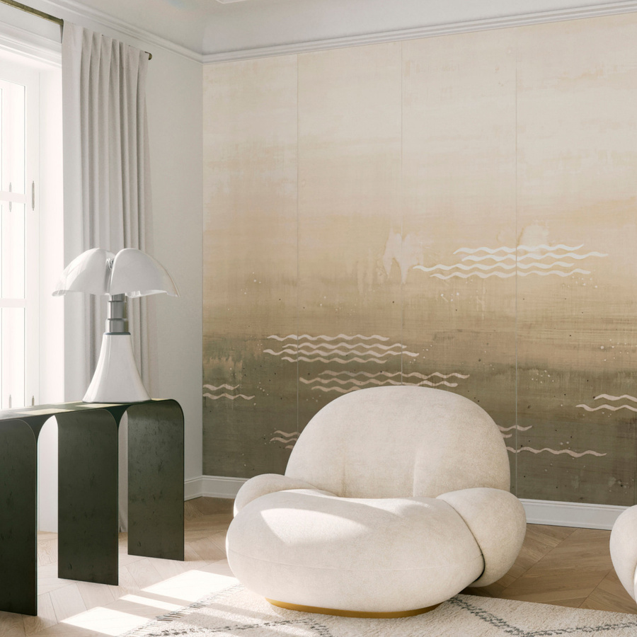 Nobilis Mural Minawa PAN190 Wandgestaltung in Beige mit abstraktem Design aus Textil und Papier - Bild 1