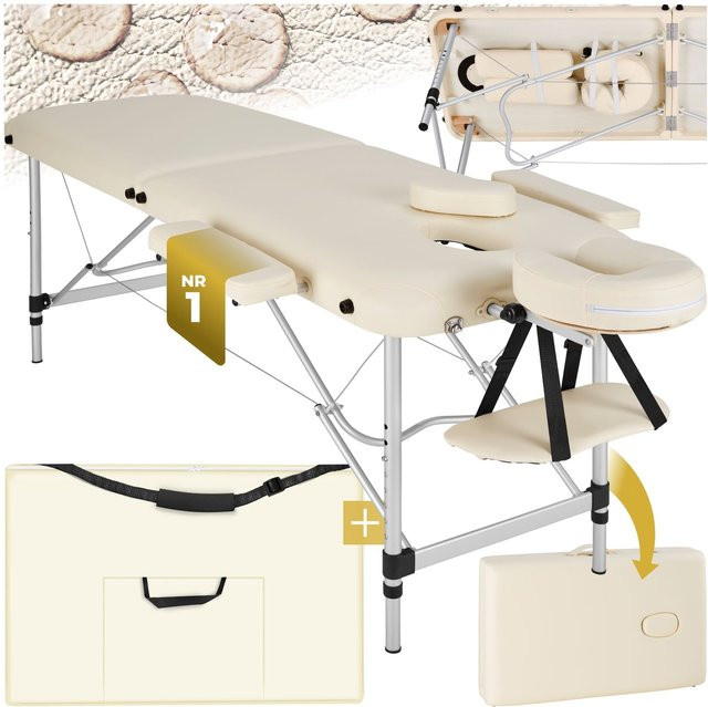tectake 2 Zonen Massageliege mit Aluminiumgestell in Beige, L x B x H: 205 x 60 x 89 cm - Bild 1