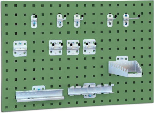BRB System-Lochplatte mit Haken- und Halter-Set aus Stahl in Resedagrün - Bild 1